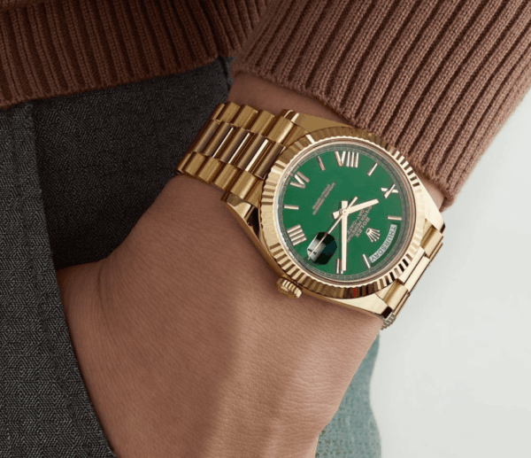 Day-date yellow gold green numerals dial 40mm