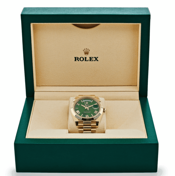 Day-date yellow gold green numerals dial 40mm