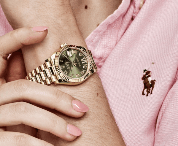 Date just ladies yellow gold diamond green dial 31mm