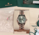 Date just ladies rose gold olive diamond green dial 28mm