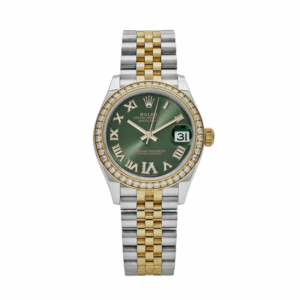 Date just ladies yellow gold green roman dial 31mm