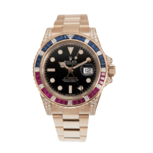 Gmt-master ii rose gold black dial diamond 40mm