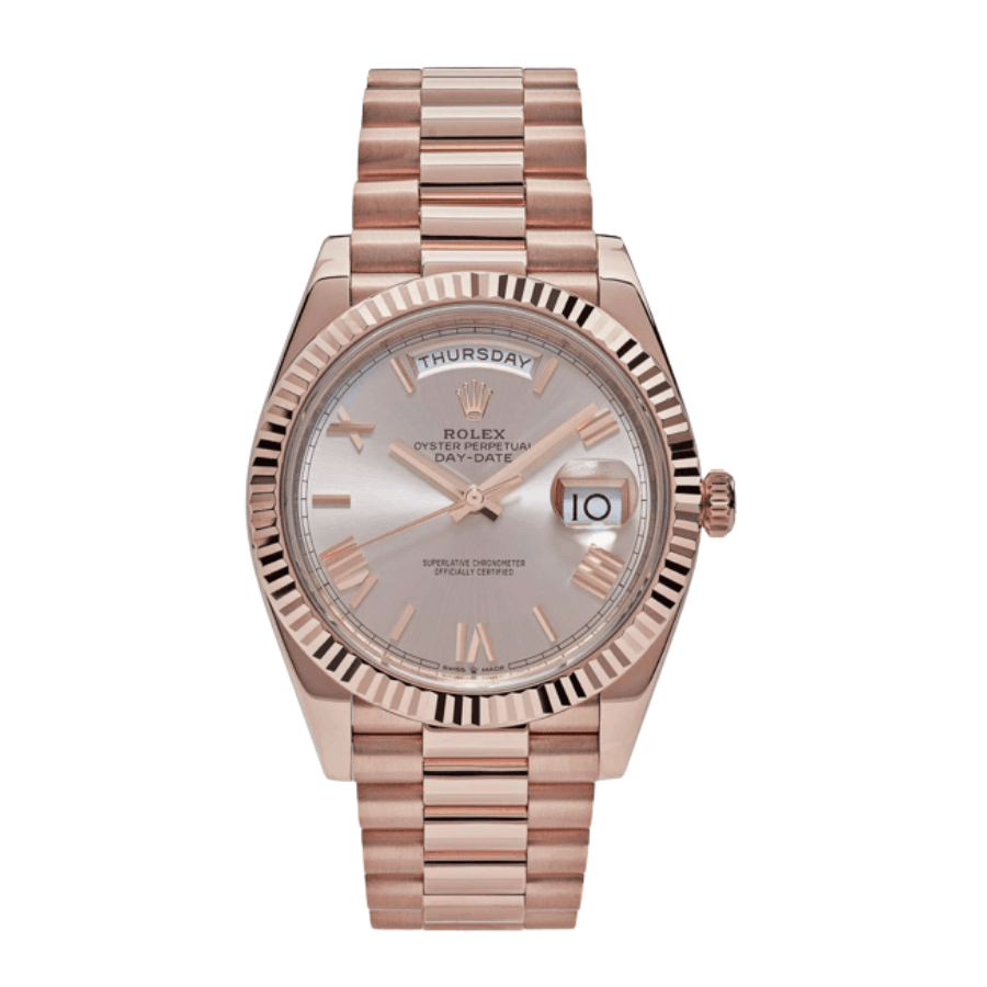 Day-date rose gold sundust roman dial 40mm