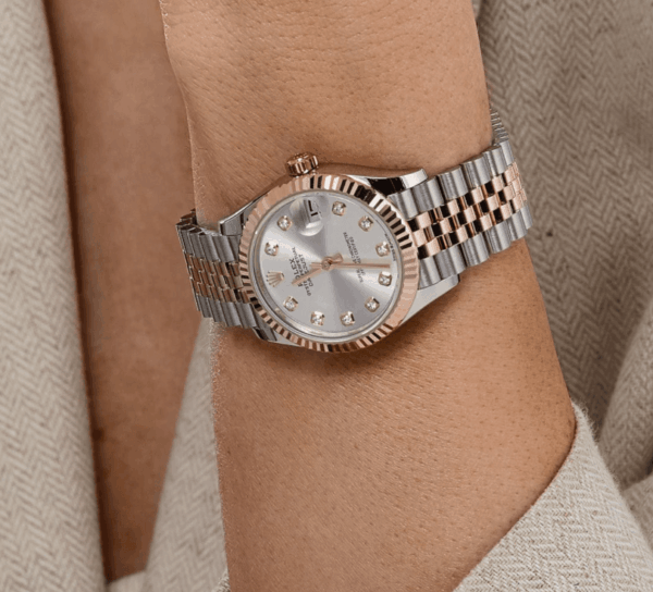 Date just ladies rose gold silver diamond dial 31mm