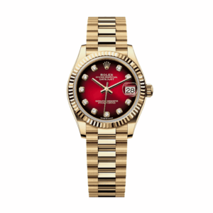Date just ladies yellow gold red ombre diamond dial 31mm