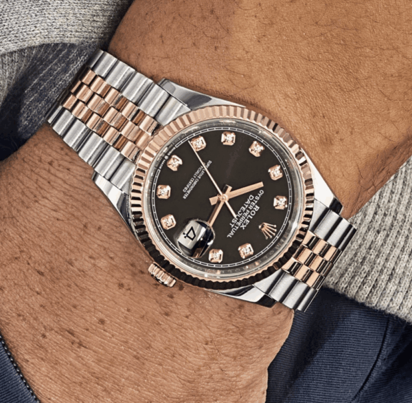 Date just rose gold black diamond dial 36mm