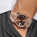 Day-date rose gold chocolate baguette diamond dial 40mm