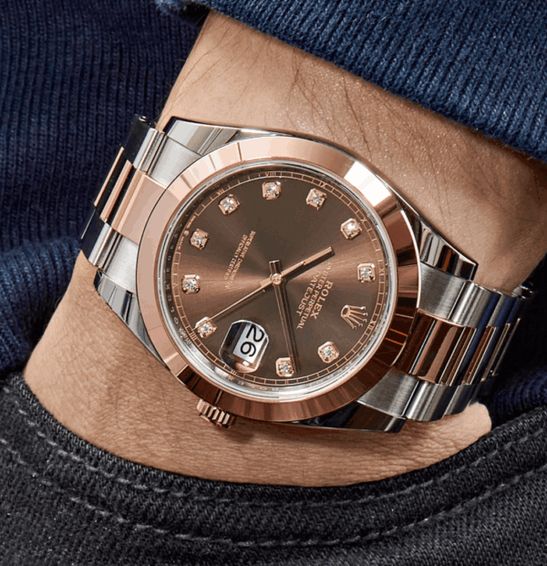 Date just rose gold chocolate diamond dial 41mm