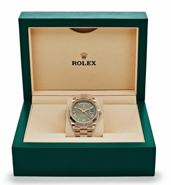 Day-date rose gold olive green dial 40mm