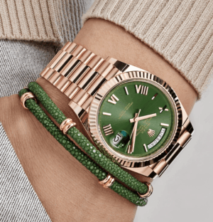 Day-date rose gold olive green dial 40mm