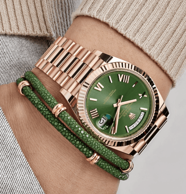 Day-date rose gold olive green dial 40mm