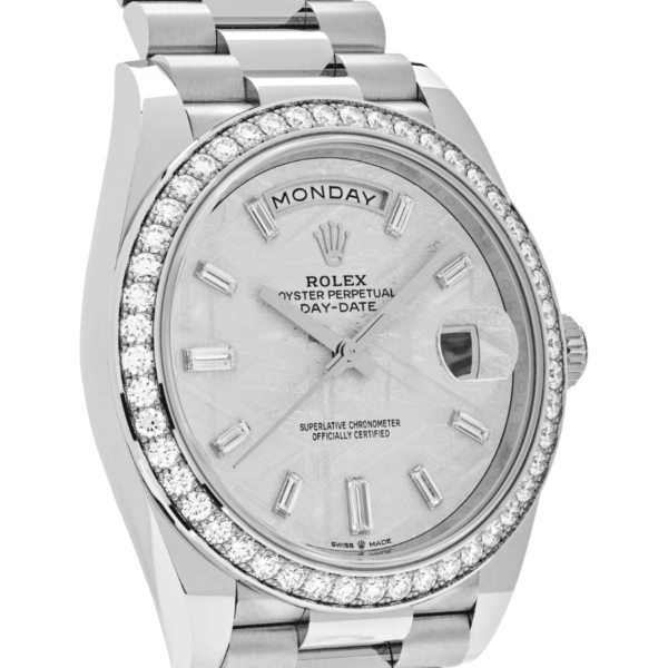 Day-date white gold meteorite