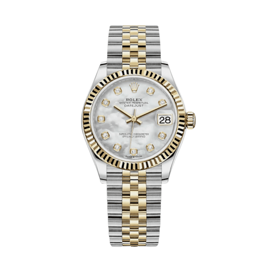 Date just ladies yellow gold mother of pearl diamond dial 31mm