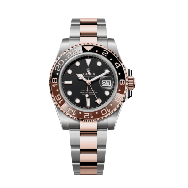 Gmt-master ii rose gold stainless black dial 40mm