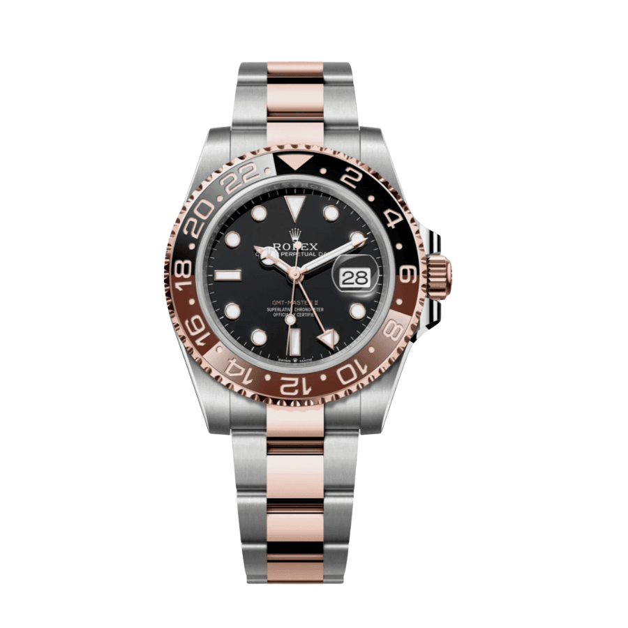 Gmt-master ii rose gold stainless black dial 40mm