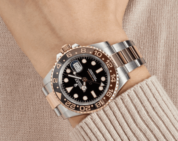 Gmt-master ii rose gold stainless black dial 40mm