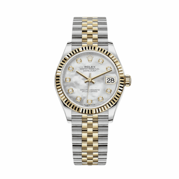 Date just ladies yellow gold mother of pearl diamond dial 31mm