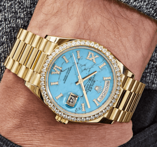 Day-date yellow gold turquoise diamond dial 36mm