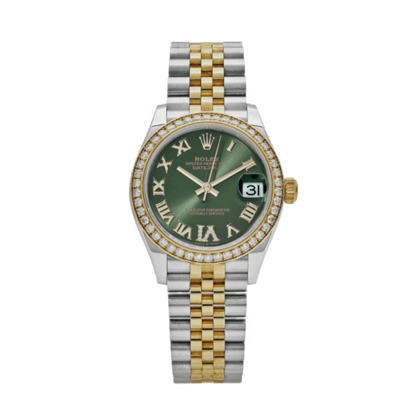 Date just ladies yellow gold green roman dial 31mm