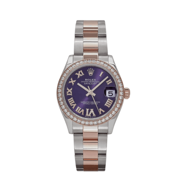 Date just ladies rose gold aubergine purple dial 31mm